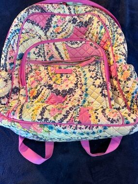 Vera Bradley Pink Quilted Floral Backpack with Multicolor Paisley Print